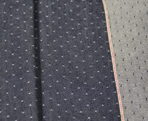 11oz Cotton Star Dots Selvedge Denim Material Suppliers Jacquard Selvage Slub Denim Manufacturers W184115DY